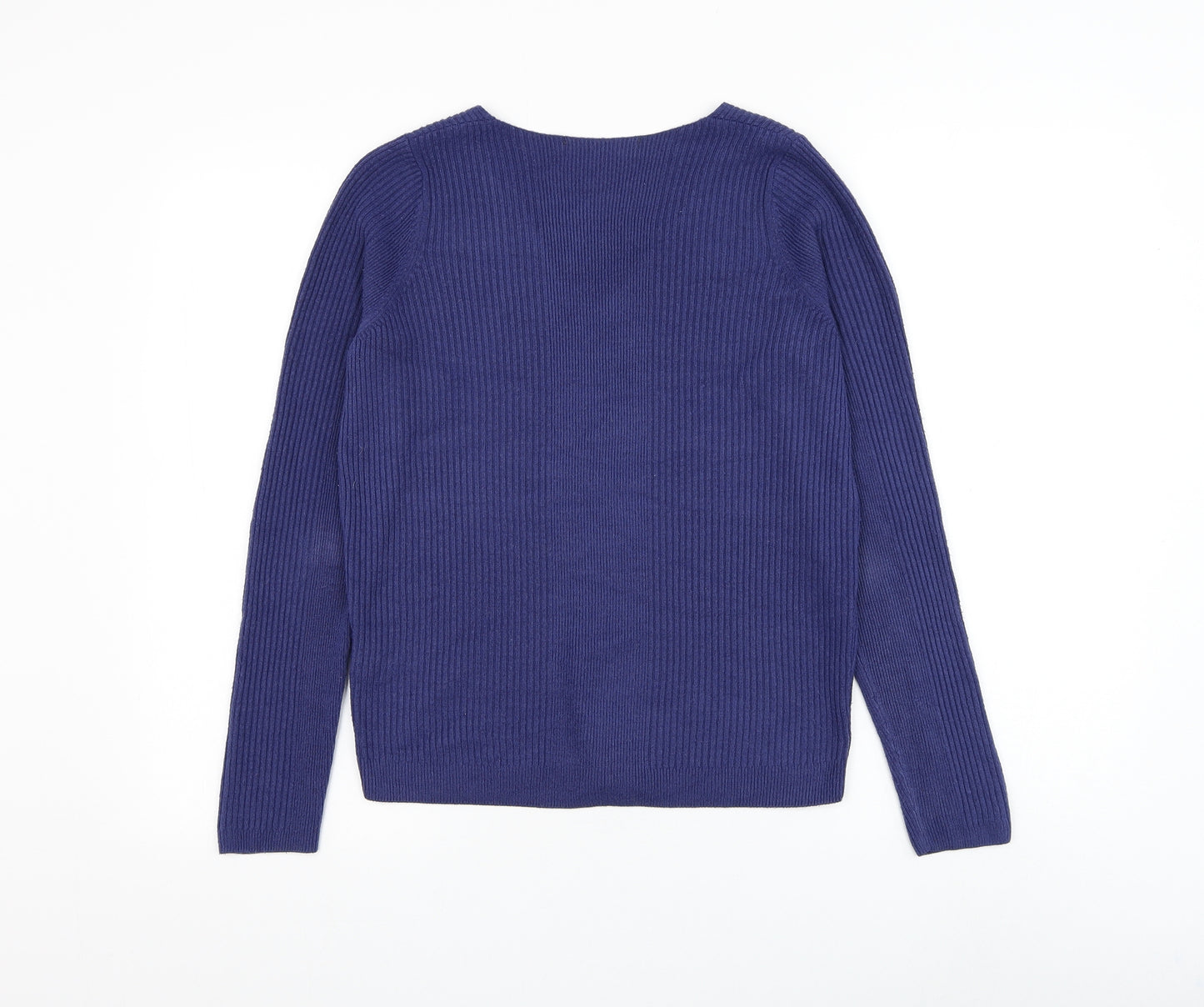 Marks and Spencer Womens Blue V-Neck Acrylic Pullover Jumper Size 10