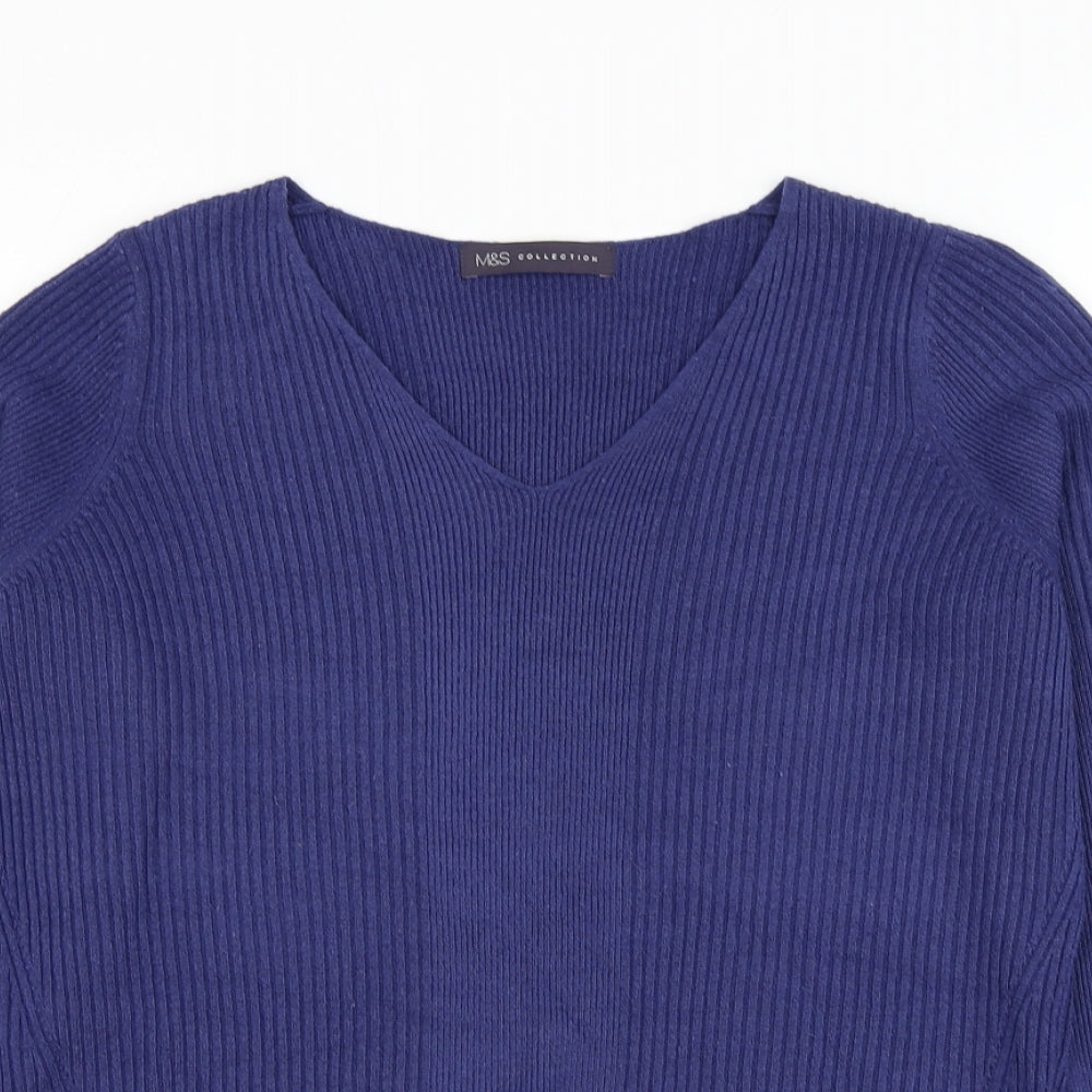 Marks and Spencer Womens Blue V-Neck Acrylic Pullover Jumper Size 10