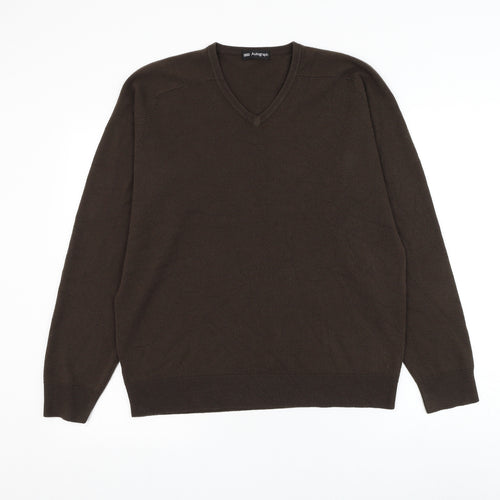 Marks and Spencer Mens Brown V-Neck Acrylic Pullover Jumper Size M