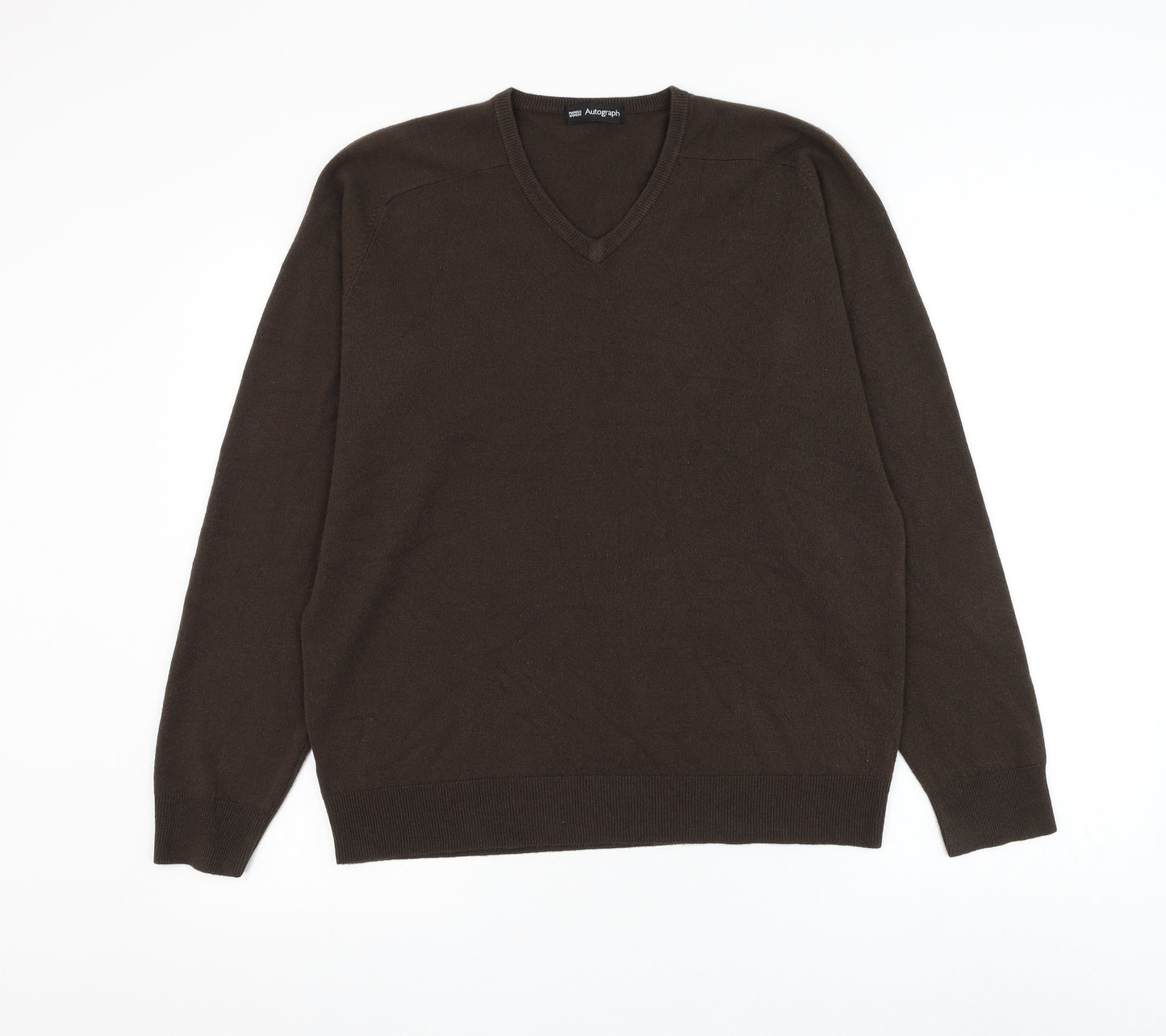 Marks and Spencer Mens Brown V-Neck Acrylic Pullover Jumper Size M