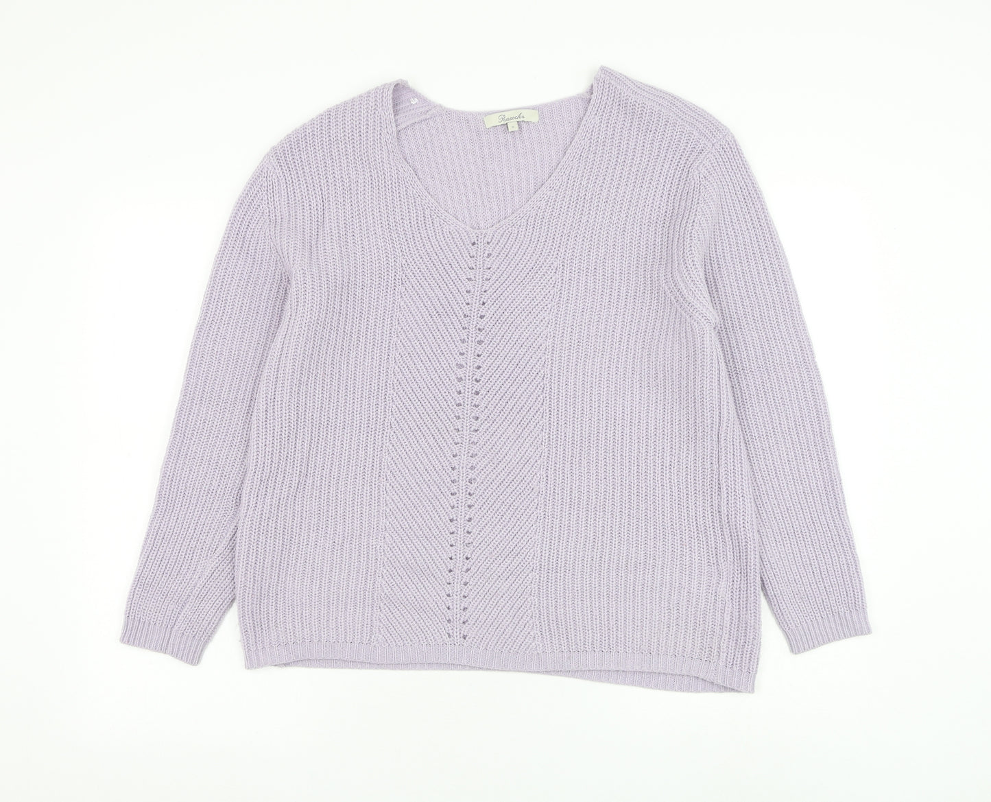 Peacocks Womens Purple V-Neck Polyester Pullover Jumper Size S