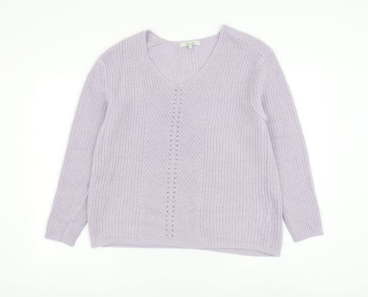 Peacocks Womens Purple V-Neck Polyester Pullover Jumper Size S