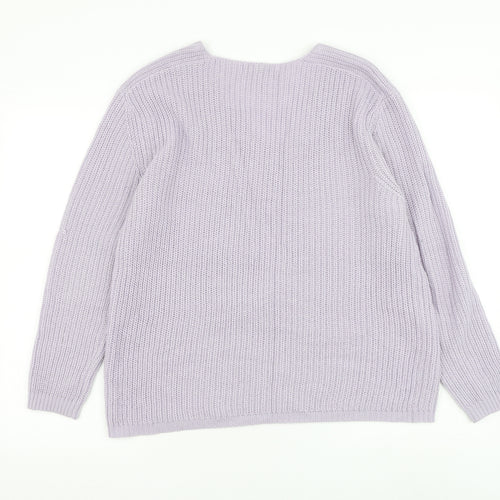 Peacocks Womens Purple V-Neck Polyester Pullover Jumper Size S