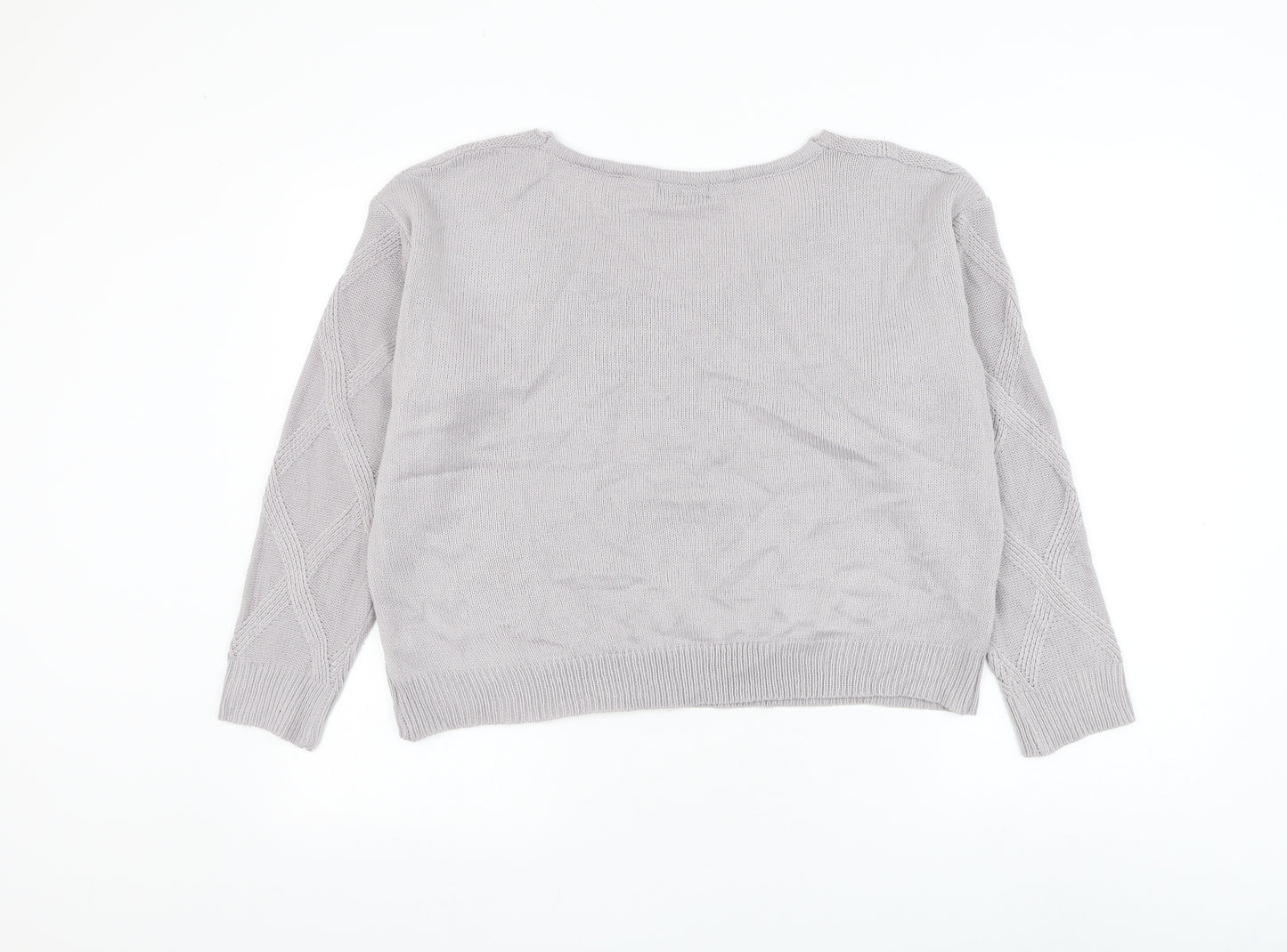 SheIn Womens Grey Scoop Neck Argyle/Diamond Acrylic Pullover Jumper Size L