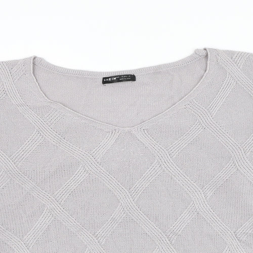 SheIn Womens Grey Scoop Neck Argyle/Diamond Acrylic Pullover Jumper Size L