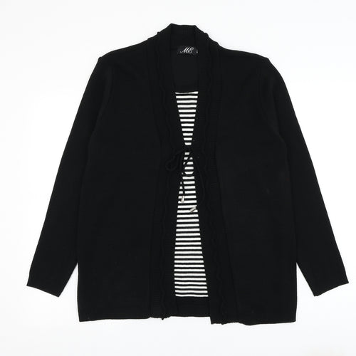 Me Womens Black Square Neck Striped Acrylic Cardigan Jumper Size M