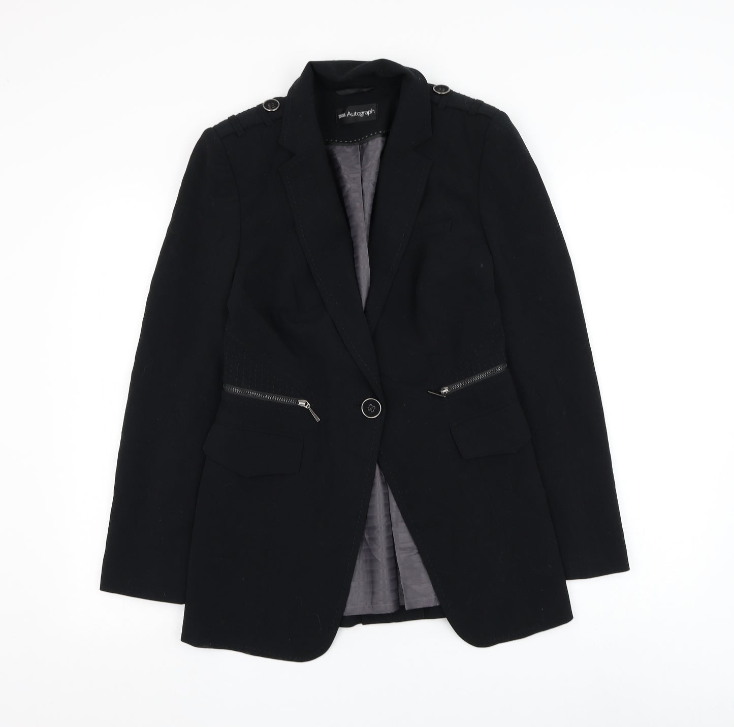 Autograph Womens Black Overcoat Coat Size 8 Button