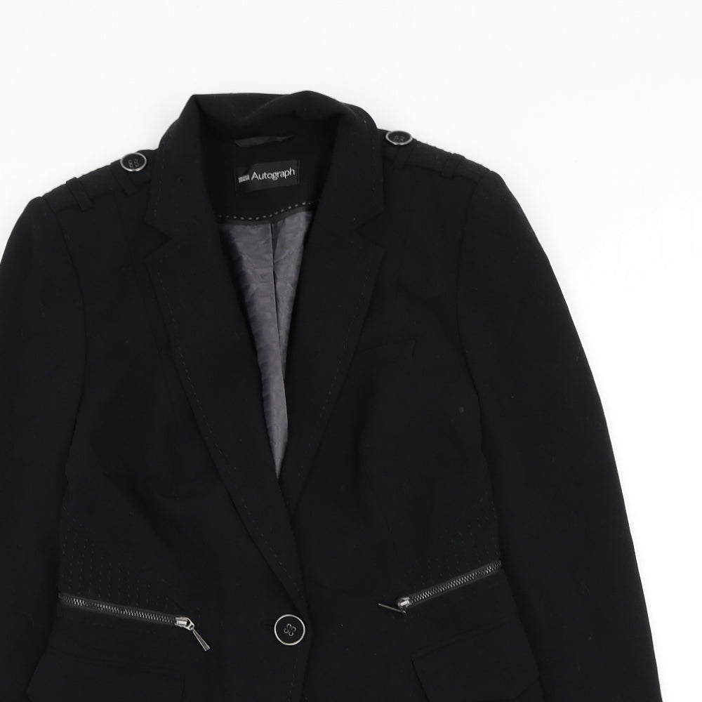 Autograph Womens Black Overcoat Coat Size 8 Button