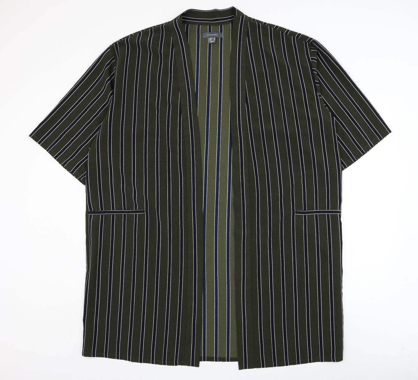 Atmosphere Womens Green Striped Kimono Jacket Size 16 - Short Sleeve