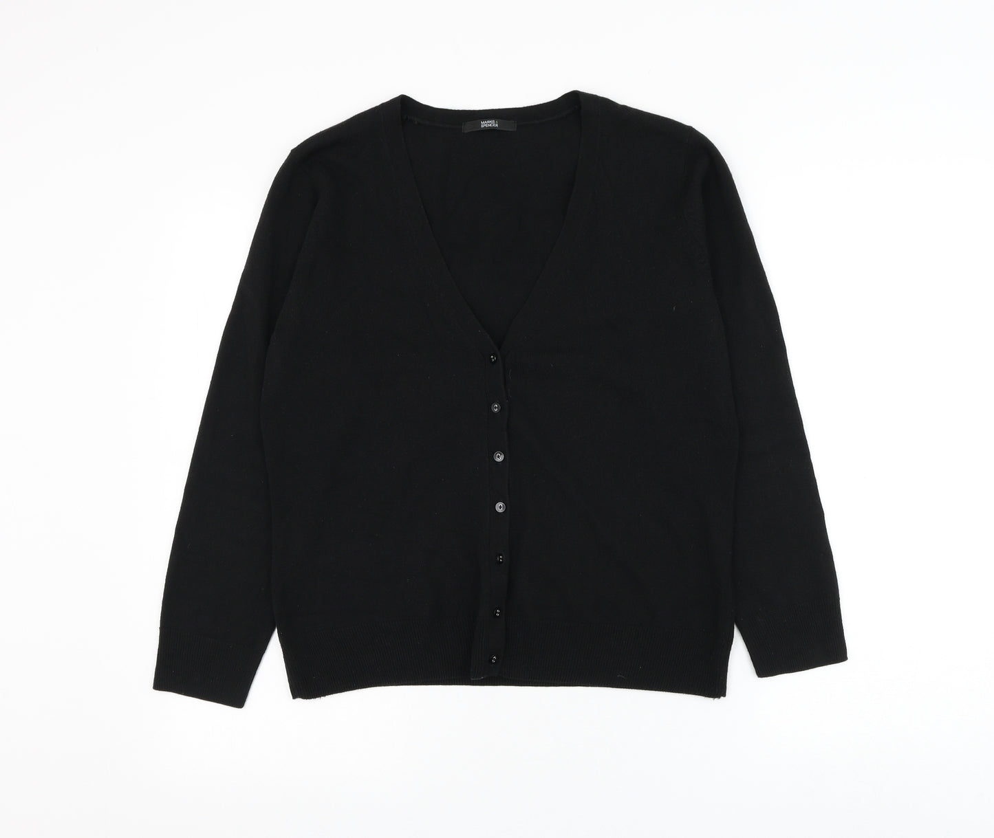 Marks and Spencer Womens Black V-Neck Acrylic Cardigan Jumper Size 14