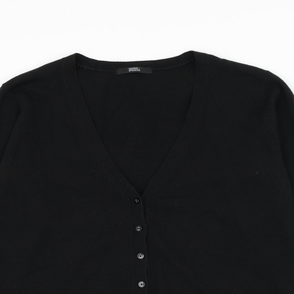 Marks and Spencer Womens Black V-Neck Acrylic Cardigan Jumper Size 14