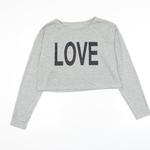 SheIn Womens Grey Cotton Cropped T-Shirt Size S Round Neck - Love