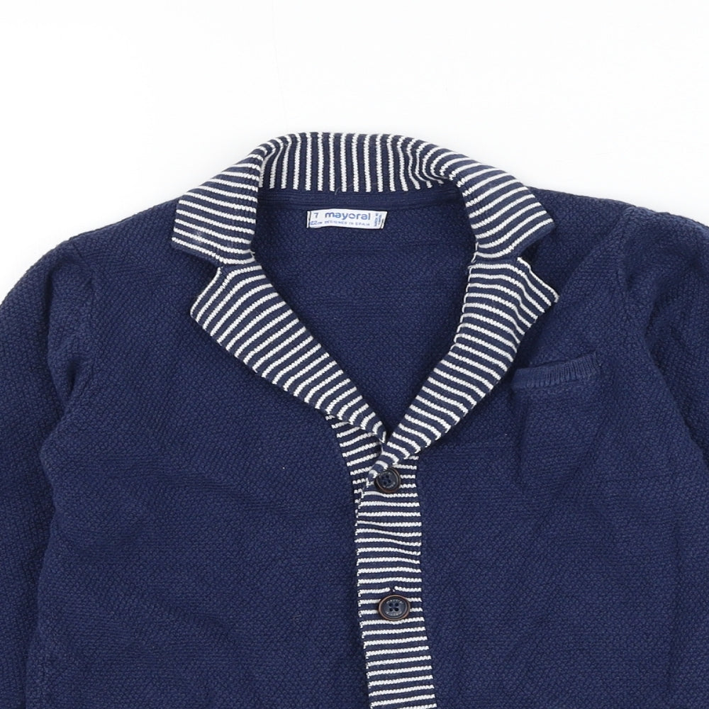 Mayoral Boys Blue Collared Cotton Cardigan Jumper Size 7 Years Button