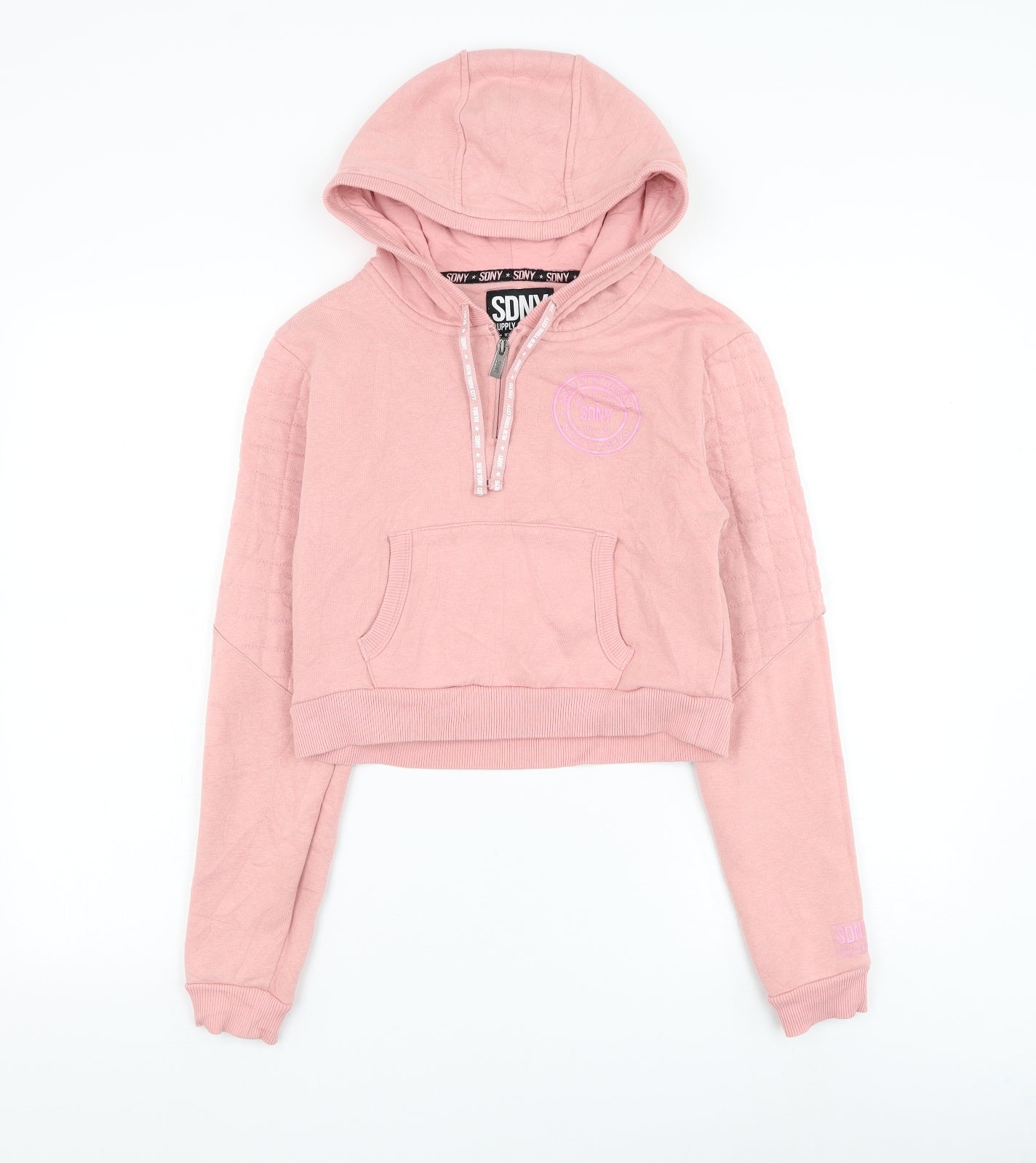 Supply & Demand Co. Womens Pink Cotton Pullover Hoodie Size 10 Zip - Cropped