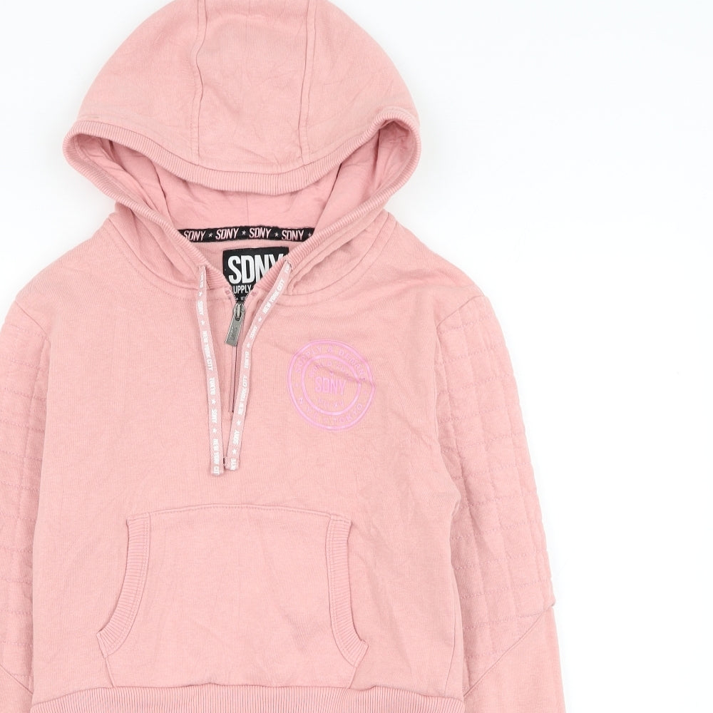 Supply & Demand Co. Womens Pink Cotton Pullover Hoodie Size 10 Zip - Cropped