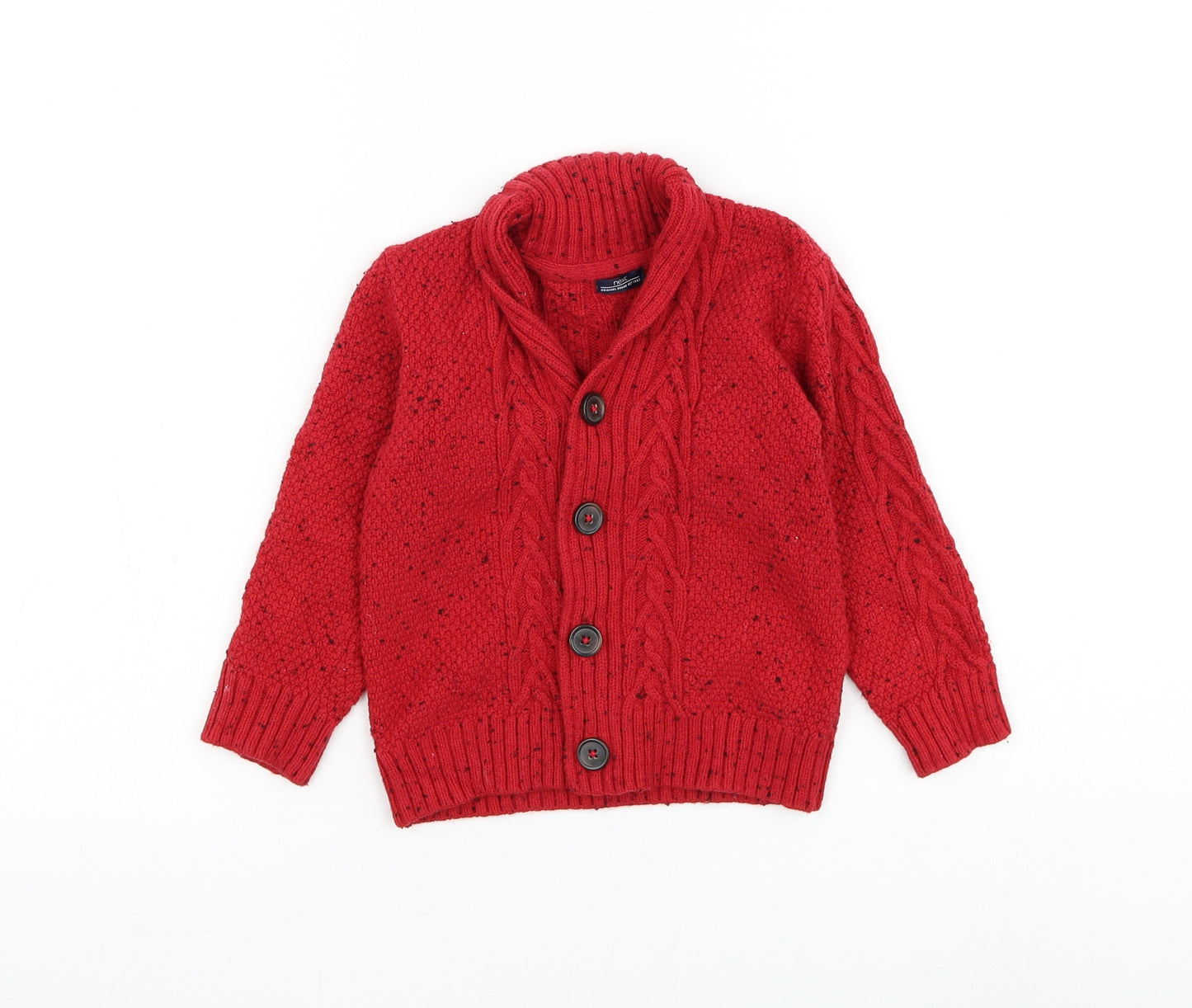 NEXT Boys Red Collared Cotton Cardigan Jumper Size 2-3 Years Button