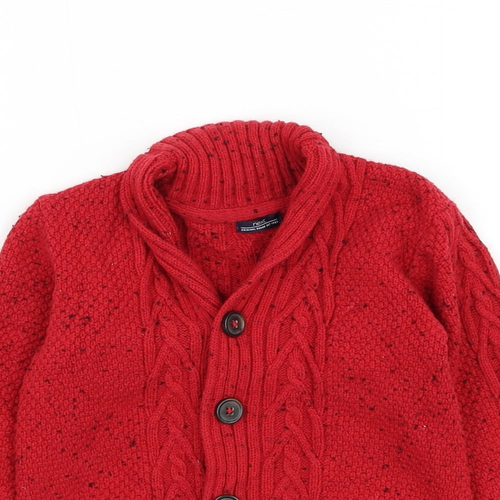 NEXT Boys Red Collared Cotton Cardigan Jumper Size 2-3 Years Button