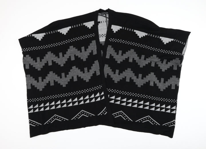 Atmosphere Womens Black V-Neck Geometric Acrylic Cape Jumper Size M