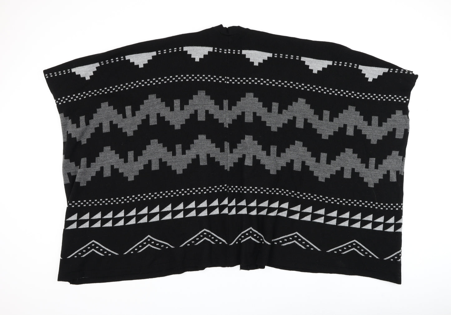 Atmosphere Womens Black V-Neck Geometric Acrylic Cape Jumper Size M