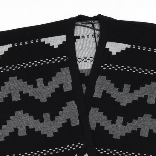 Atmosphere Womens Black V-Neck Geometric Acrylic Cape Jumper Size M