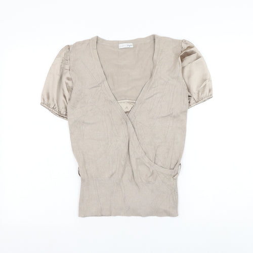 Essential Style Womens Beige Viscose Basic Blouse Size 10 V-Neck