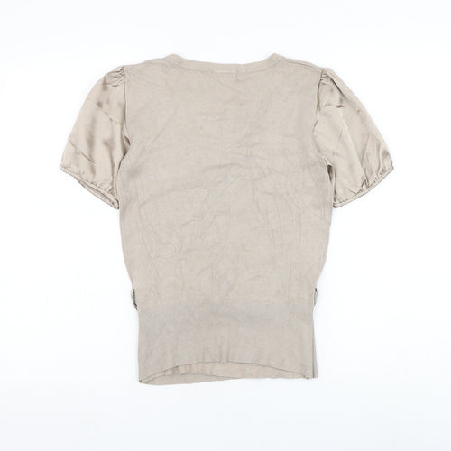 Essential Style Womens Beige Viscose Basic Blouse Size 10 V-Neck