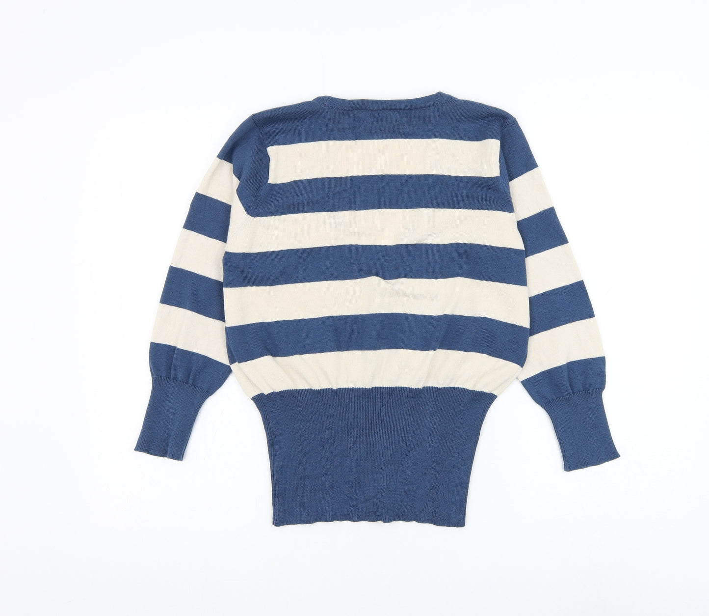 F&F Womens Blue V-Neck Striped Cotton Cardigan Jumper Size 16