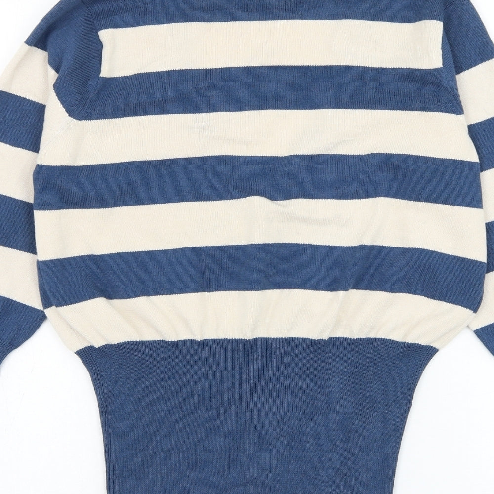 F&F Womens Blue V-Neck Striped Cotton Cardigan Jumper Size 16