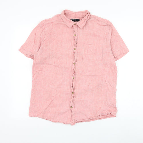 Peacocks Mens Pink Cotton Button-Up Size L Collared Button