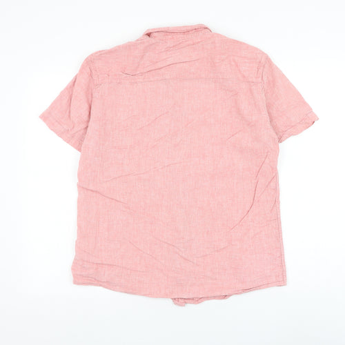 Peacocks Mens Pink Cotton Button-Up Size L Collared Button