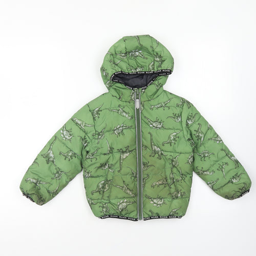 Nutmeg Boys Green Geometric Puffer Jacket Coat Size 2-3 Years Zip - Dinosaurs