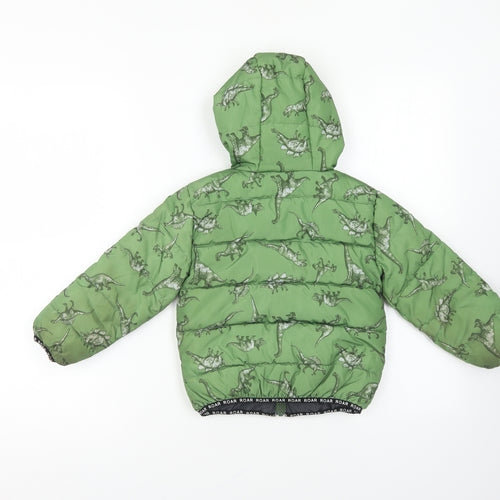 Nutmeg Boys Green Geometric Puffer Jacket Coat Size 2-3 Years Zip - Dinosaurs