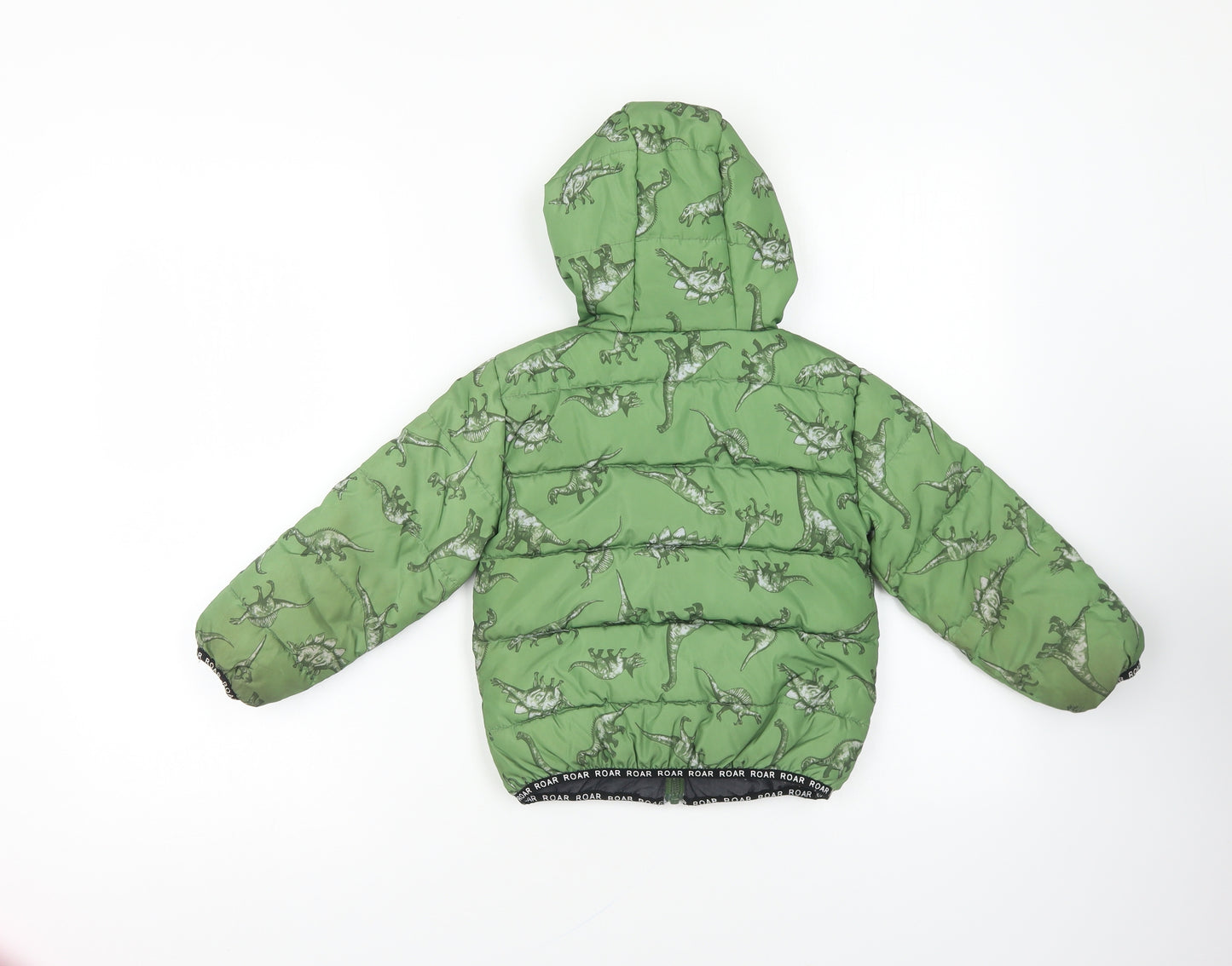Nutmeg Boys Green Geometric Puffer Jacket Coat Size 2-3 Years Zip - Dinosaurs