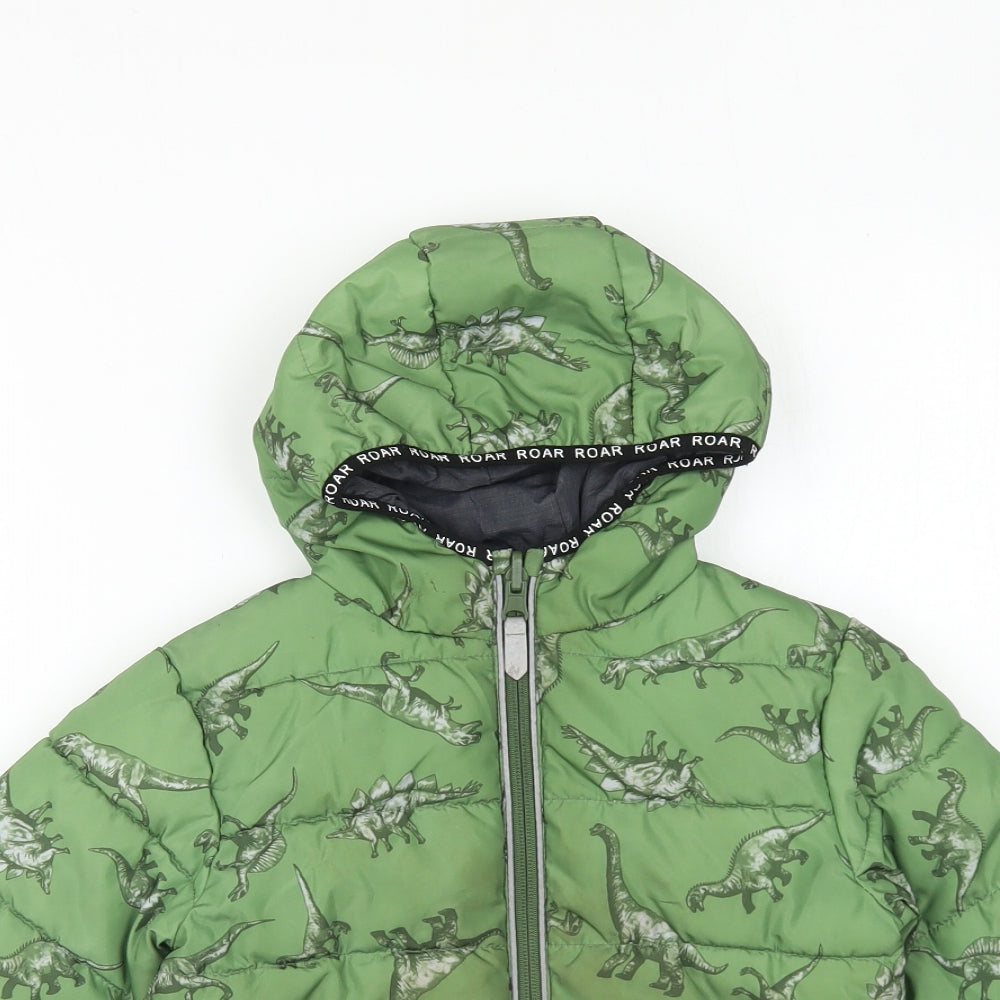 Nutmeg Boys Green Geometric Puffer Jacket Coat Size 2-3 Years Zip - Dinosaurs