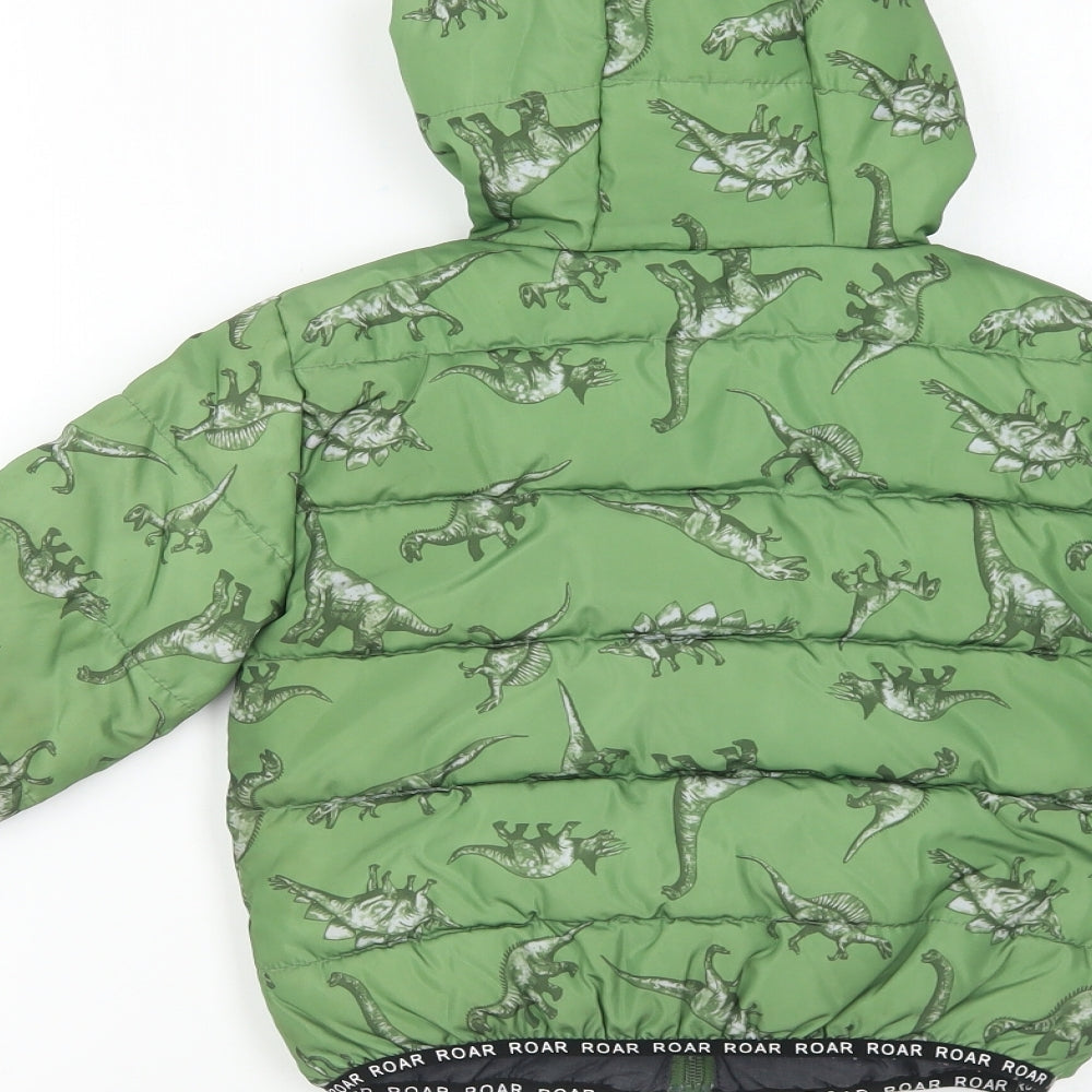 Nutmeg Boys Green Geometric Puffer Jacket Coat Size 2-3 Years Zip - Dinosaurs