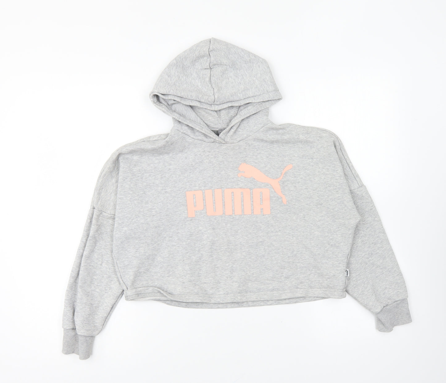 PUMA Girls Grey Cotton Pullover Hoodie Size 11-12 Years Pullover - Cropped