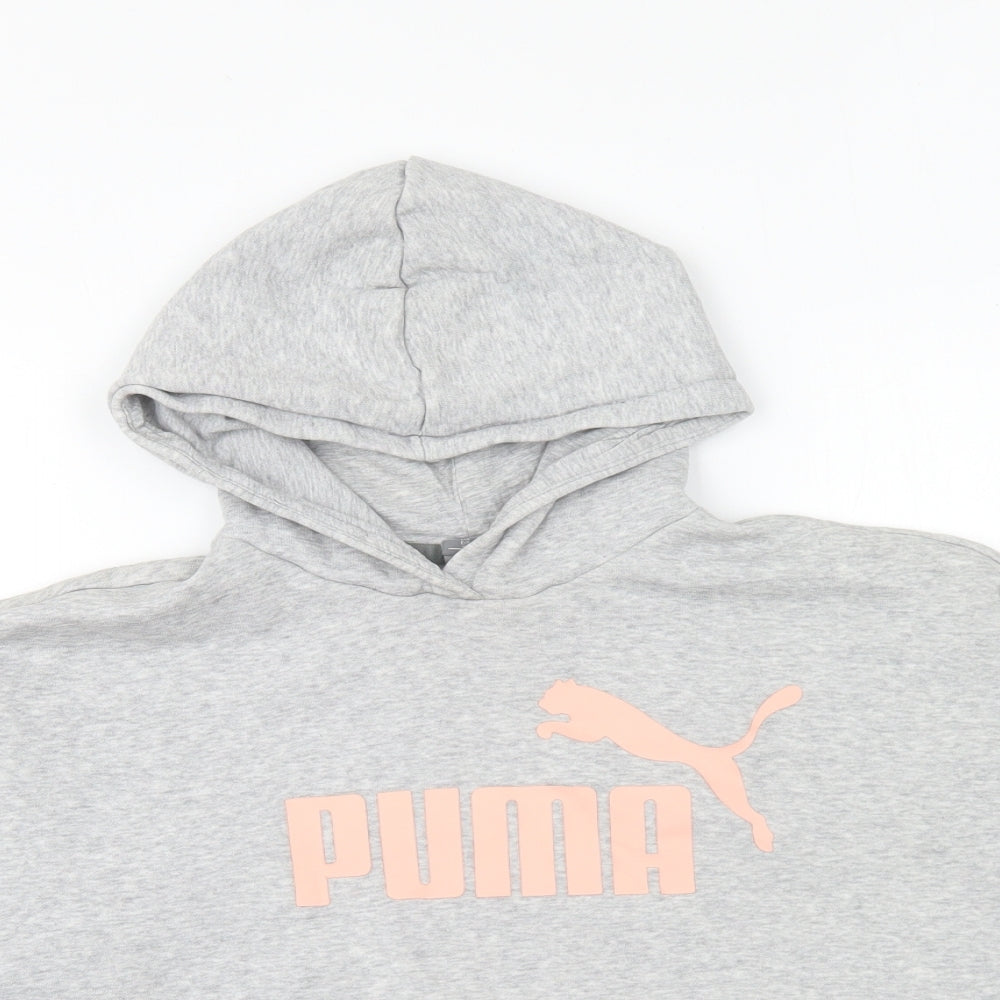 PUMA Girls Grey Cotton Pullover Hoodie Size 11-12 Years Pullover - Cropped