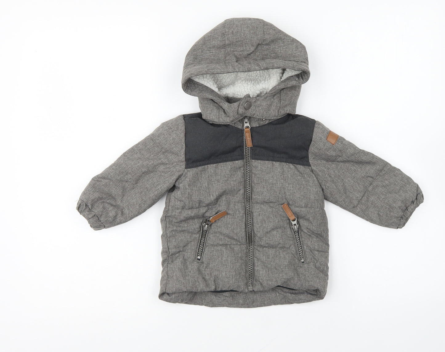 H&M Boys Grey Ombré Quilted Coat Size 9-12 Months Zip