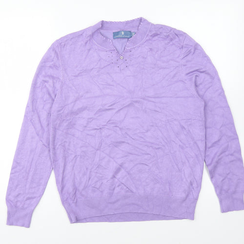 Castle Womens Purple V-Neck Viscose Pullover Jumper Size 14