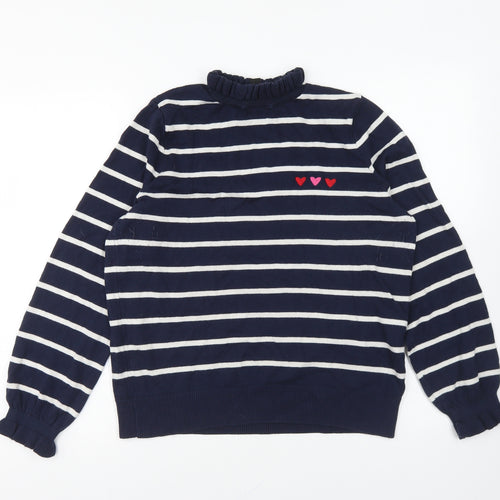M&Co Womens Blue High Neck Striped Acrylic Pullover Jumper Size 14 - Love Hearts