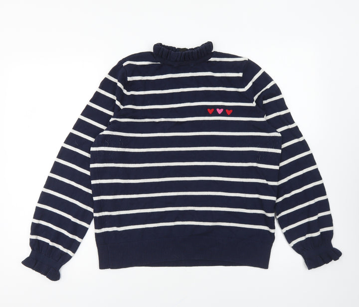 M&Co Womens Blue High Neck Striped Acrylic Pullover Jumper Size 14 - Love Hearts