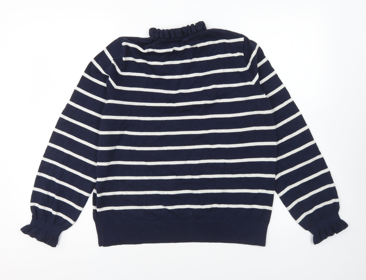 M&Co Womens Blue High Neck Striped Acrylic Pullover Jumper Size 14 - Love Hearts