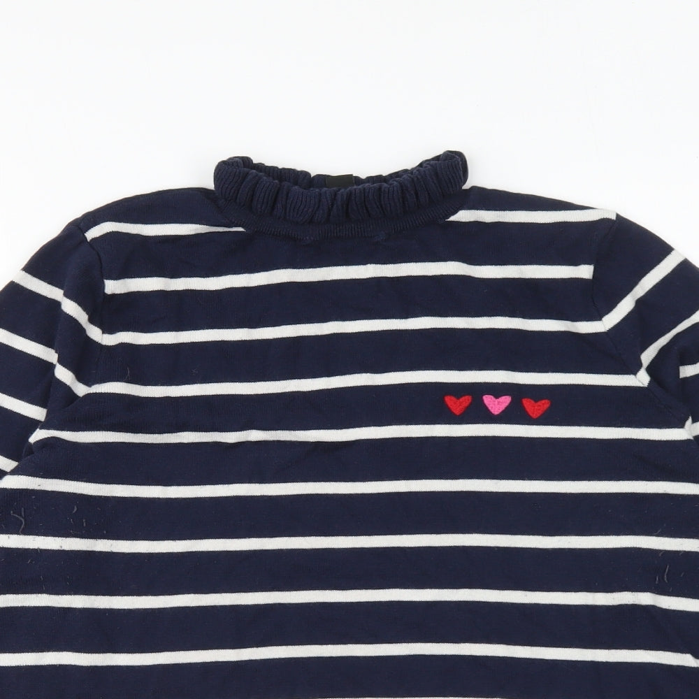 M&Co Womens Blue High Neck Striped Acrylic Pullover Jumper Size 14 - Love Hearts