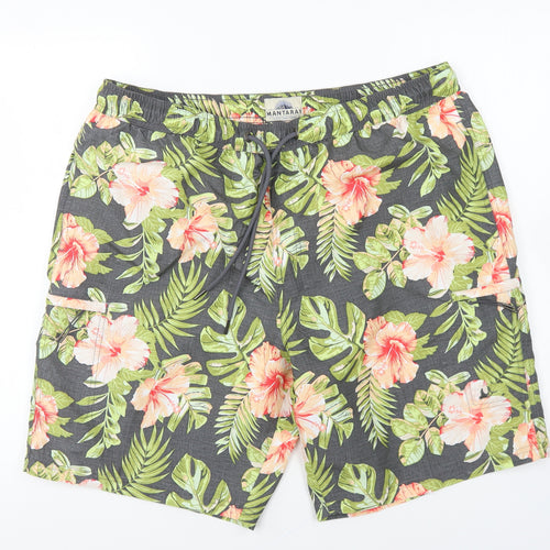MANTARAY PRODUCTS Mens Multicoloured Floral Polyester Sweat Shorts Size XL L7 in Regular Drawstring - Swim Shorts
