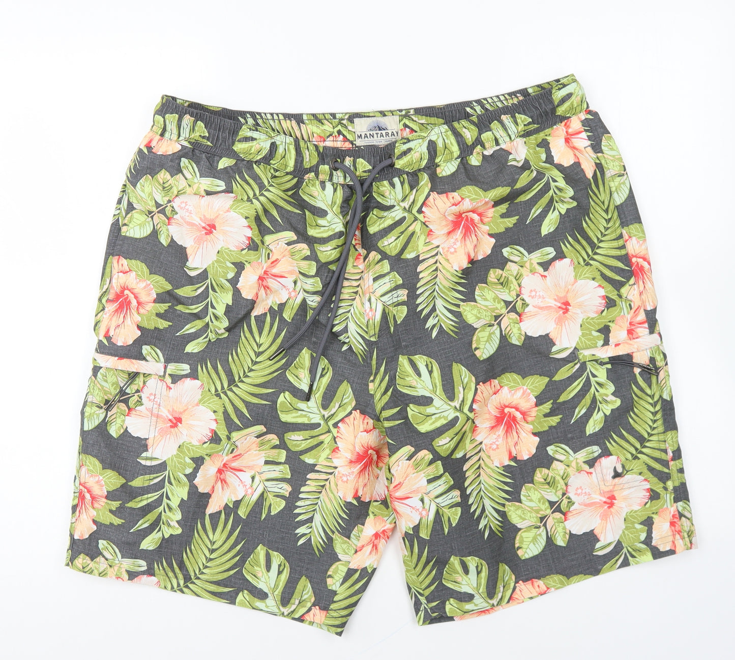 MANTARAY PRODUCTS Mens Multicoloured Floral Polyester Sweat Shorts Size XL L7 in Regular Drawstring - Swim Shorts