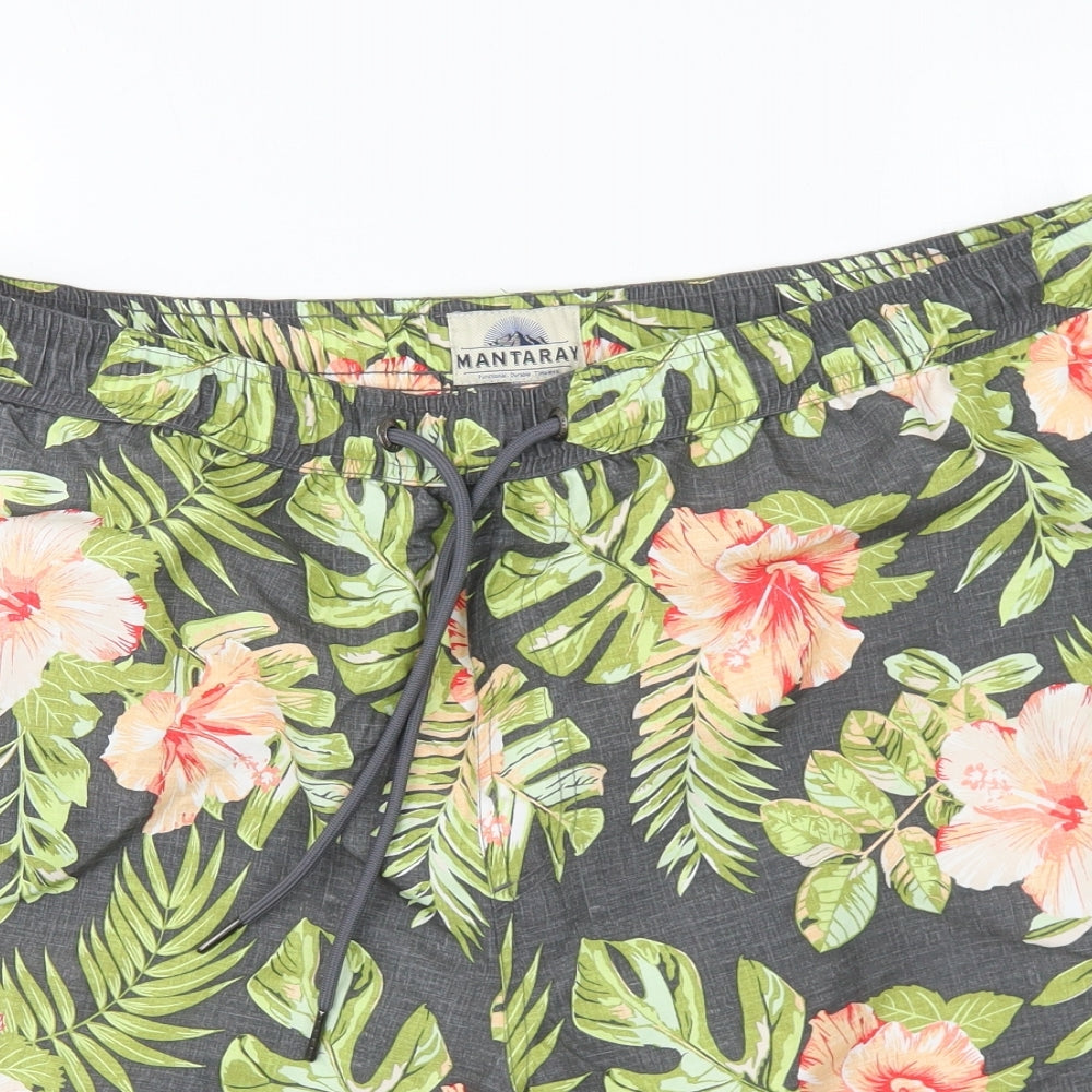 MANTARAY PRODUCTS Mens Multicoloured Floral Polyester Sweat Shorts Size XL L7 in Regular Drawstring - Swim Shorts