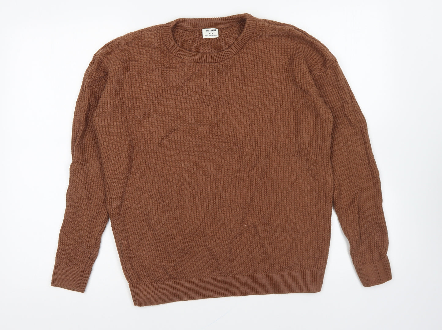 Cotton On Mens Brown Round Neck Acrylic Pullover Jumper Size M