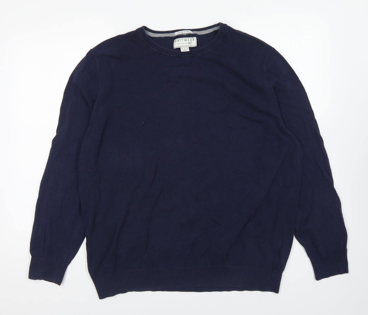 F&F Mens Blue Round Neck Cotton Pullover Jumper Size 2XL