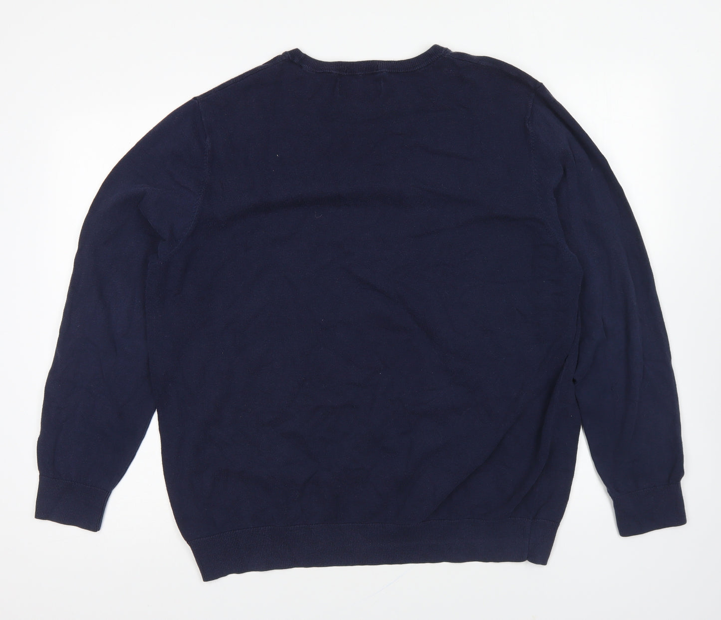 F&F Mens Blue Round Neck Cotton Pullover Jumper Size 2XL