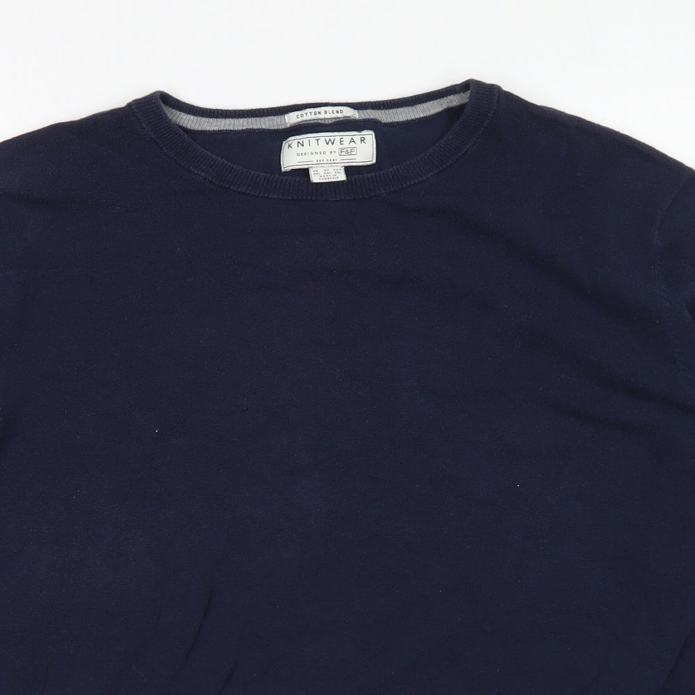 F&F Mens Blue Round Neck Cotton Pullover Jumper Size 2XL